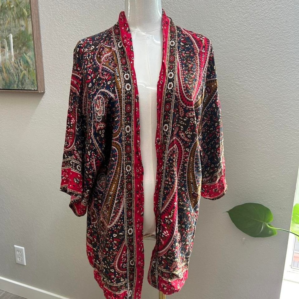 Boho Paisley Kimono Cardigan –‎ Size M | Festival Duster Open Front